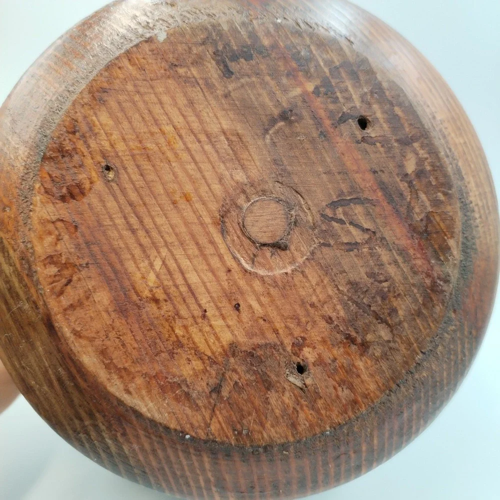 Vintage Hand Turned Wood Lidded Pedestal Bowl Artisan Signed 